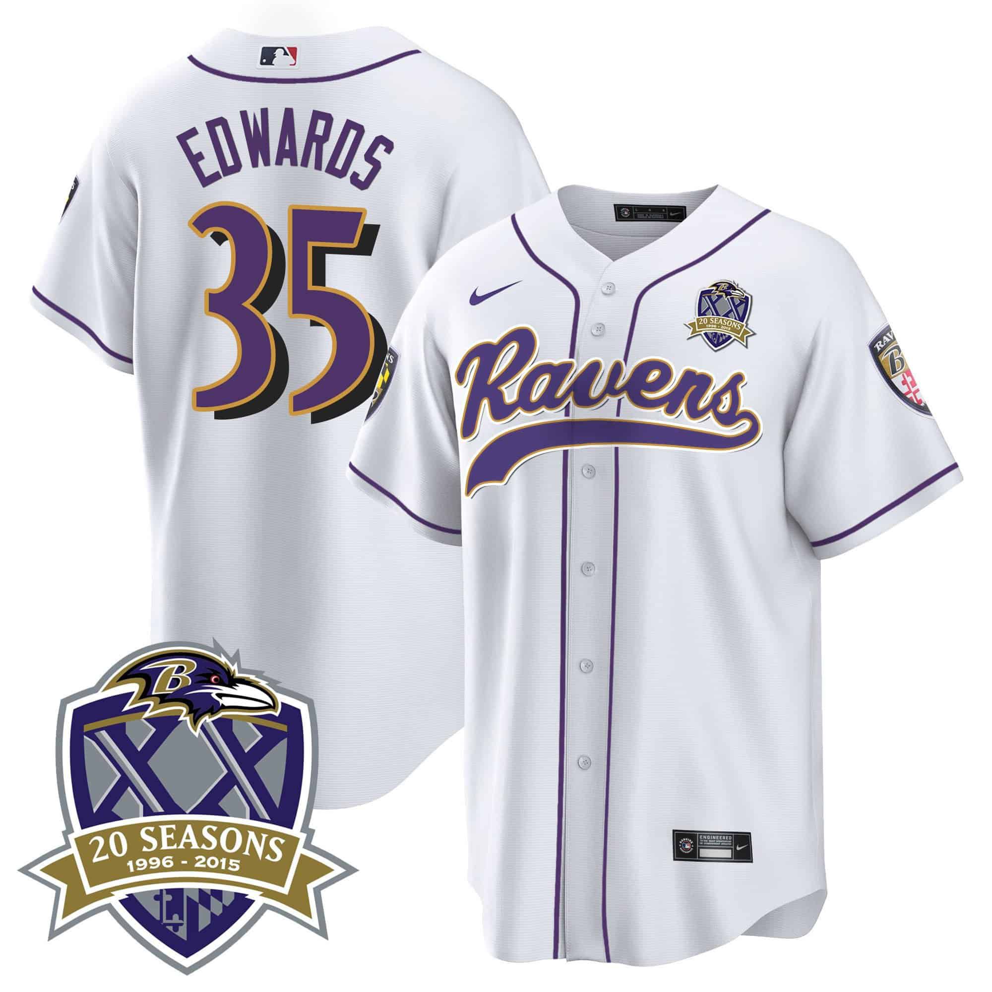 Men Baltimore Ravens 35 Edwards White 2024 Nike 20th Season Patch Baseball NFL Jersey